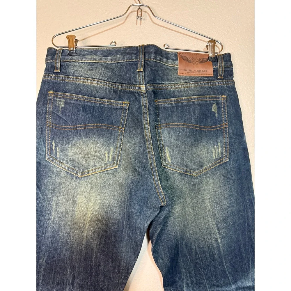Daijia Jeans Co Mens 34 Dark Wash Whiskered Straight Leg Plaid Lined Denim Pants